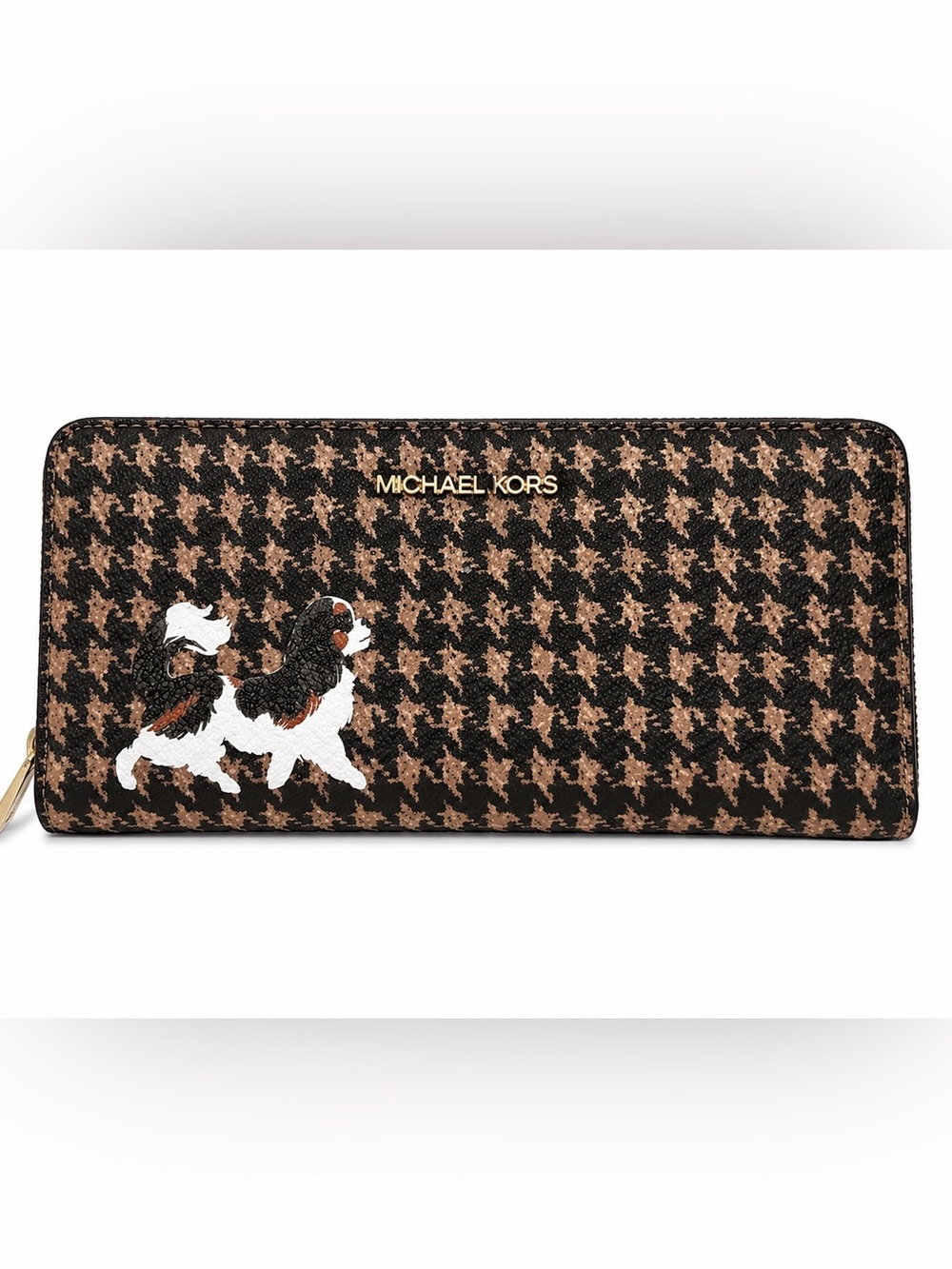 MICHAEL KORS Brown & Black Houndstooth Dog Appliqué Wallet